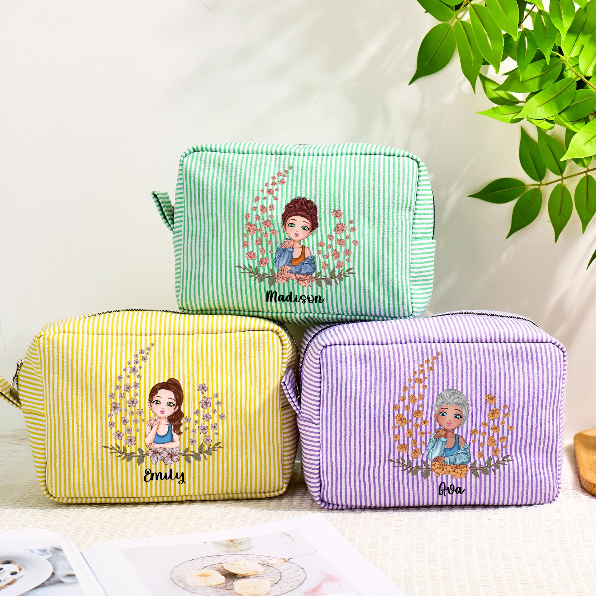 Personalizado Nacimiento Flor Caricatura Personaje Multicolor Bolsa de Maquillaje con Nombre Uso Diario Viaje Cumpleaños Regalo para Mujeres