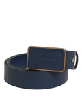 Men's Blue Leather Classic Metal Logo Buckle Belt Calf