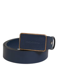 Men's Blue Leather Classic Metal Logo Buckle Belt Calf