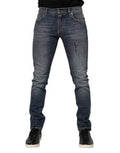 Blue Washed Cotton Skinny Men Denim Jeans Co+02 Clothing