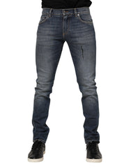 Blue Washed Cotton Skinny Men Denim Jeans Co+02 Clothing
