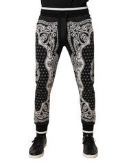 Men's Black Cotton Bandana Jogger Sweatpants Pants And White