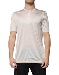 Men's Off White Silk Henley Short Sleeves T-Shirt