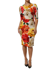 Women's Multicolor Floral Print Viscose Sheath Dress 03+vi