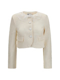 Self-Portrait Bouclé with Lace Collar Blazer — Beige