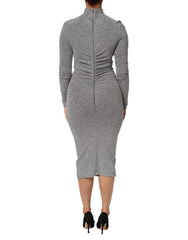 Women's Gray Nylon Bodycon Sheath Long Sleeves Dress 05+pa+pl