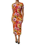 Women's Multicolor Floral Print Silksheath Midi Dress 11+se