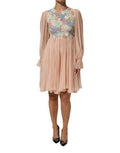 Women's Pink Floral Embroidery Pleated A-Line Dress Co+pl+se