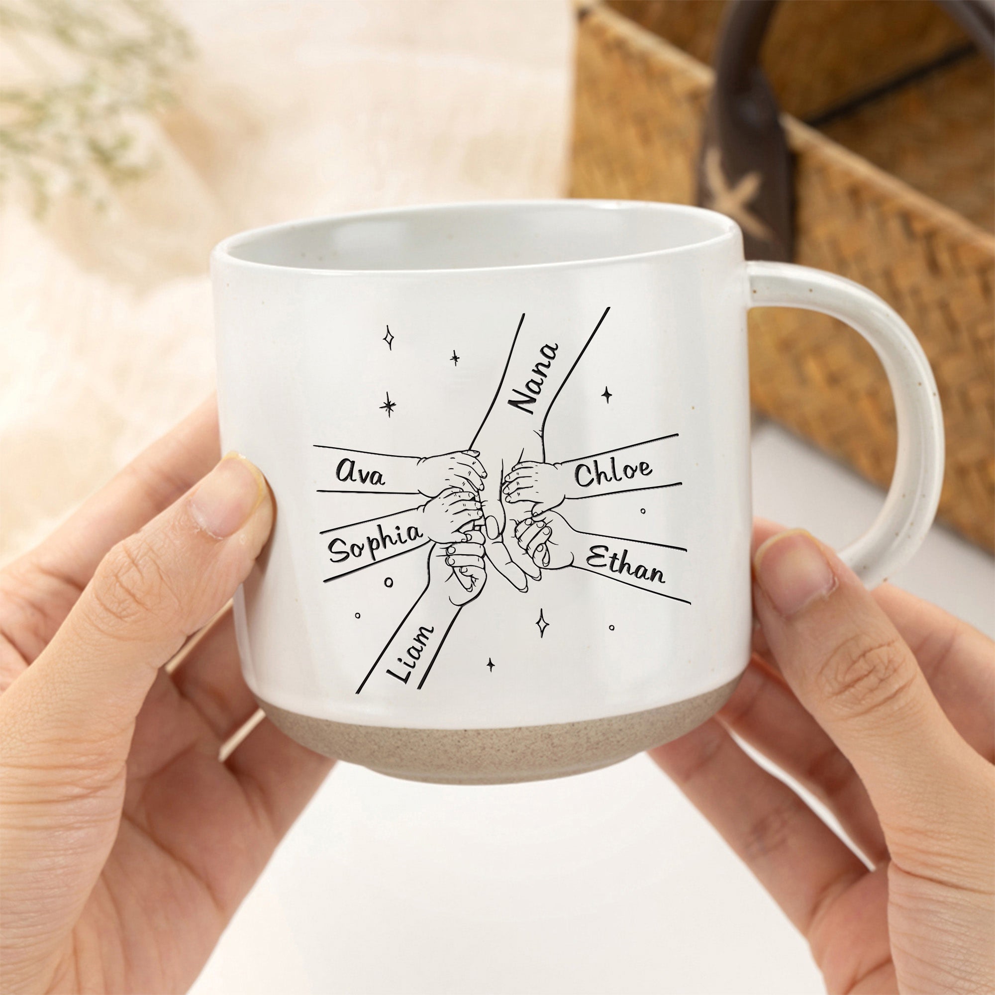 Taza de Cerámica Personalizada Manos en la Mano con 1-8 Nombres y Texto Uso Doméstico Regalo del Día de la Madre para Mamá Abuela
