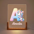 Luz de Noche LED Acrílica Personalizada Unicornio Fantasía con Nombre y Base de Madera Decoración de Guardería Regalo de Cumpleaños para Niños
