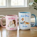 Taza de cerámica con nombre y posavasos personalizada con foto de la mascota Watecolor Stripe 11/15 oz Regalo de cumpleaños Día de la Madre para el dueño amante de las mascotas