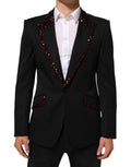 Black Sicilia Crystal Embellished Men Blazer Ea Wv Acetate Polyester Clothing