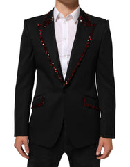 Black Sicilia Crystal Embellished Men Blazer Ea Wv Acetate Polyester Clothing