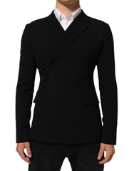 Black Wool Double Breasted Men Jacket Blazer 02+wv Clothing
