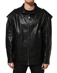 Men's Black Leather Full Zip Biker Blouson Jacket Taurus Clothing