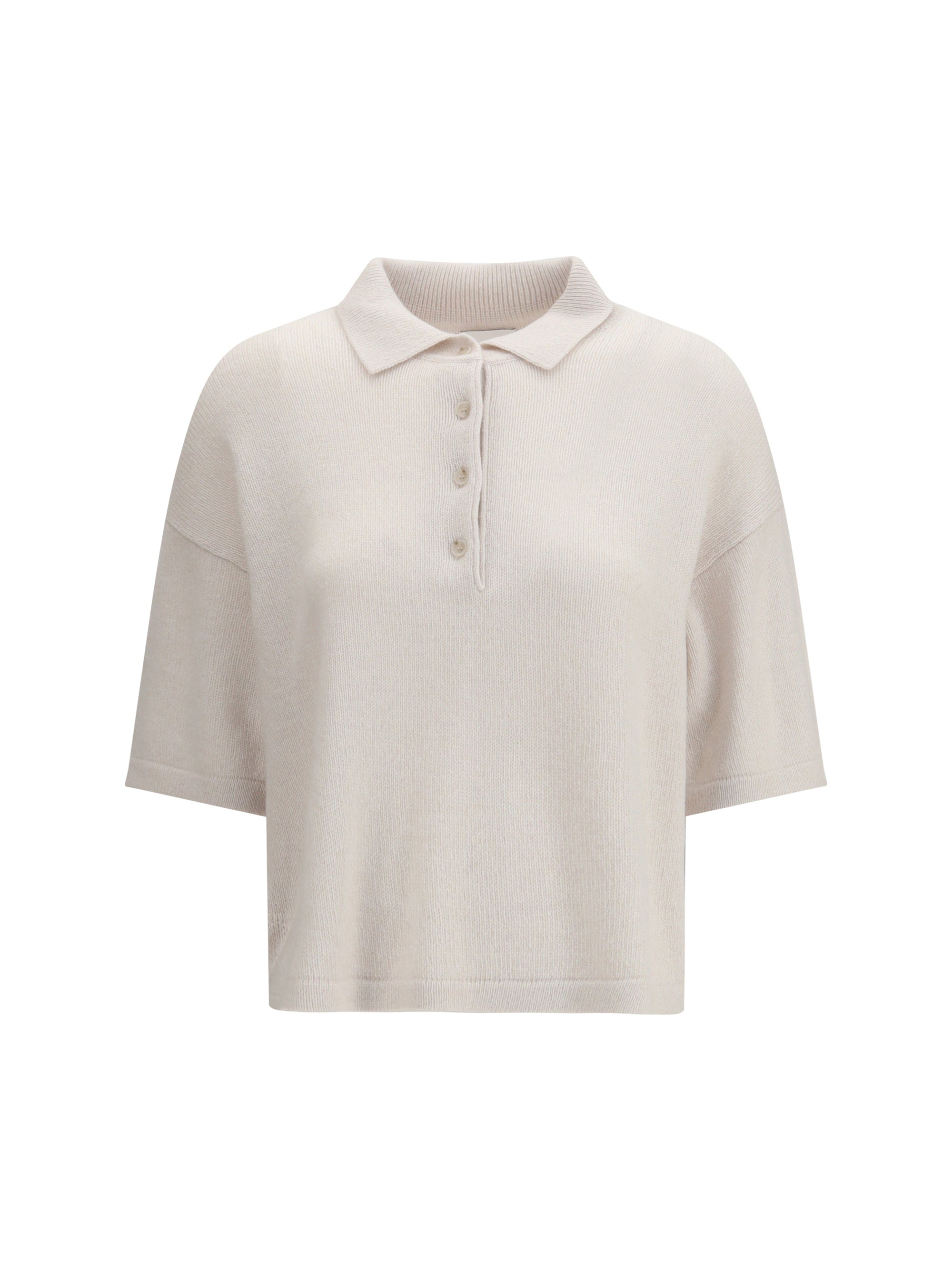 Allude Short-Sleeve Cashmere Polo — Beige