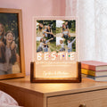 Personalizada BESTIE 1-4 Fotos Acrílico LED Luz de Noche con Texto y Base de Madera Regalo de Cumpleaños Aniversario para Besties