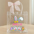 Lazo rosa personalizado con orejas de conejo Bolsa de regalo transparente con el nombre de Pascua Fiesta de Regalos para Niños
