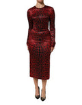 Women's Red Leopard Sheath Long Sleeves Dress 05+pl