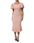 Women's Pink Viscose Short Sleeves Sheath Midi Dress 46+03+vi