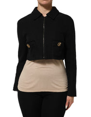 Women's Black Cotton Full Zip Cropped Coat Jacket Co+01+pa Clothing
