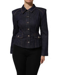 Women's Dark Blue Cotton Collared Denim Coat Jacket Co+02+elastomultyester Clothing