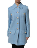 Women's Blue Buttoned Down Trench Coat Jacket Clothing