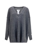 MM6 Maison Margiela Oversized V-Neck Wool-Blend Knit Sweater — Gray