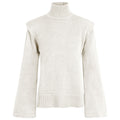 Ivory Merino Wool Turtleneck Sweater with Flared Sleeves