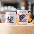Personalizada Dragon Birthstone 11 oz 15 oz Taza de cerámica con nombre y posavasos Bebida diaria Regalo de cumpleaños para niños Entusiastas del dragón
