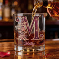 Vaso de Whisky Old Fashioned de 10 oz Personalizado Rosa Vintage Floral con Inicial y Nombre Regalo de Cumpleaños para Bartenders Amantes del Whisky
