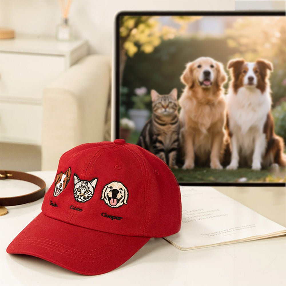 Bordado Personalizado Retrato de Perro Gato 100% Algodón Gorra de Béisbol Ajustable con Nombres Accesorios para Exteriores Fiesta de Mascotas Regalo de Cumpleaños para Dueños de Mascotas