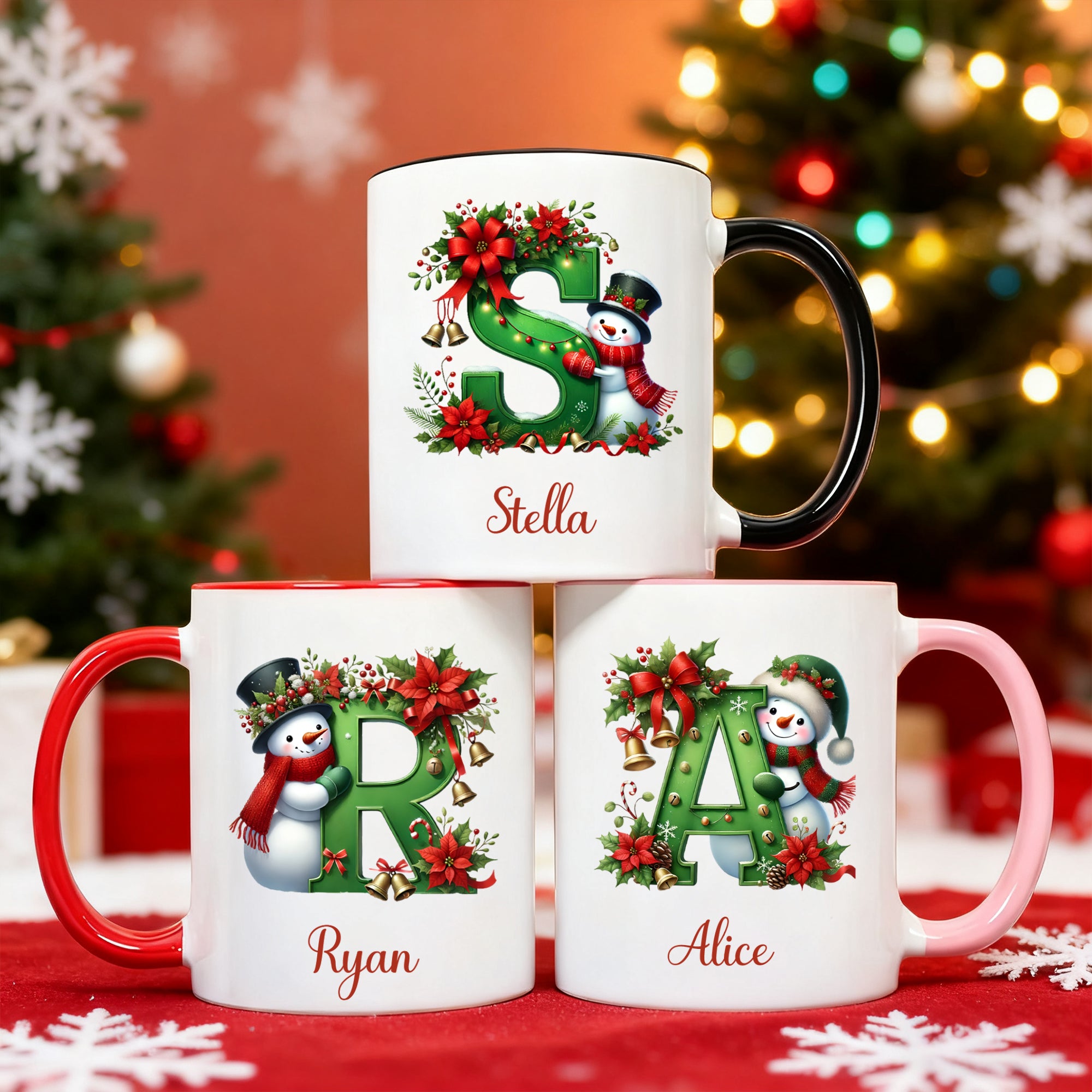 Personalizado lindo sombrero de Santa muñeco de nieve 11 oz 15 oz taza de cerámica con el nombre y la inicial de uso diario de Navidad de regalo para la familia amigos