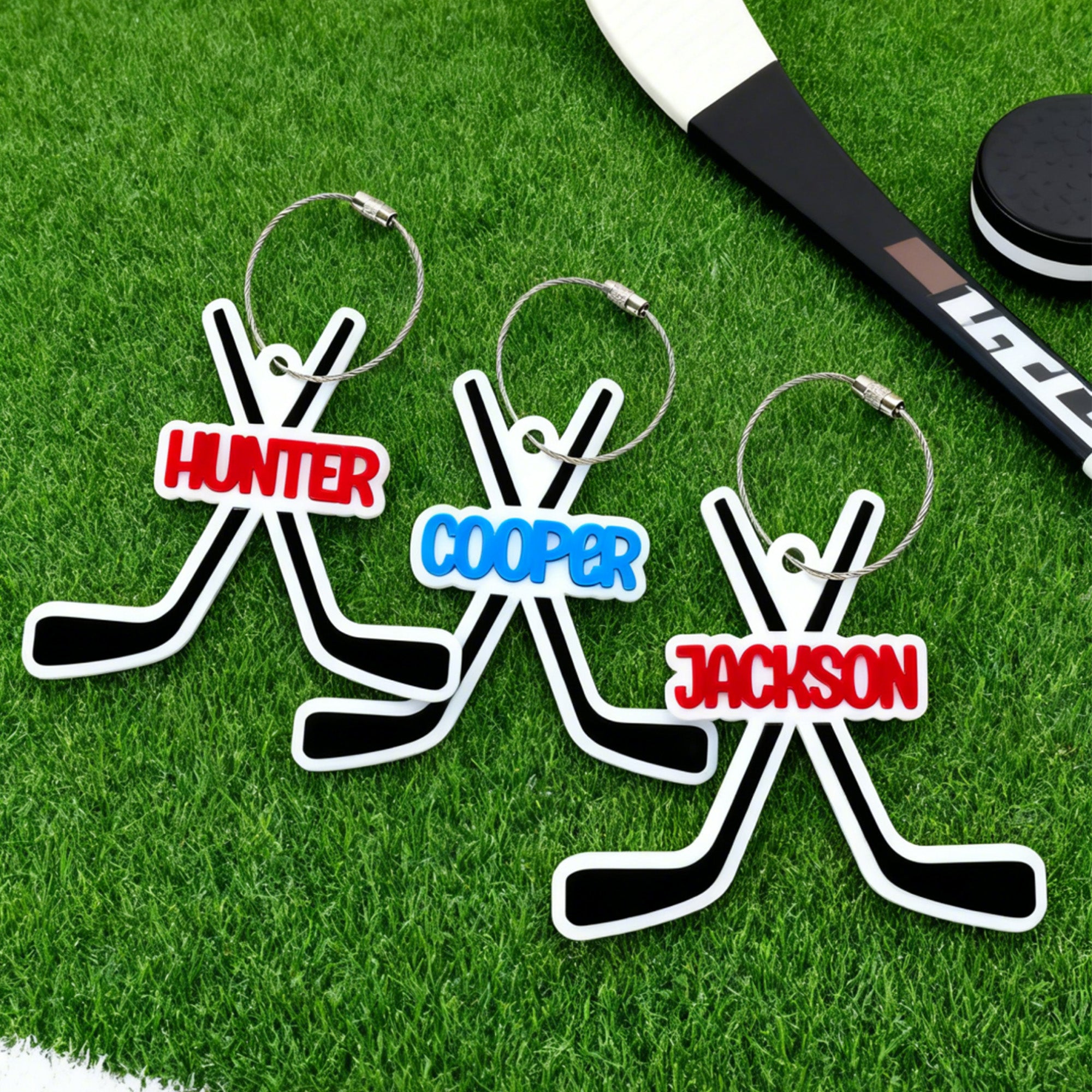 Llavero acrílico personalizado de hockey con nombre Regalo de cumpleaños del día del partido para jugador de hockey Amante de los deportes