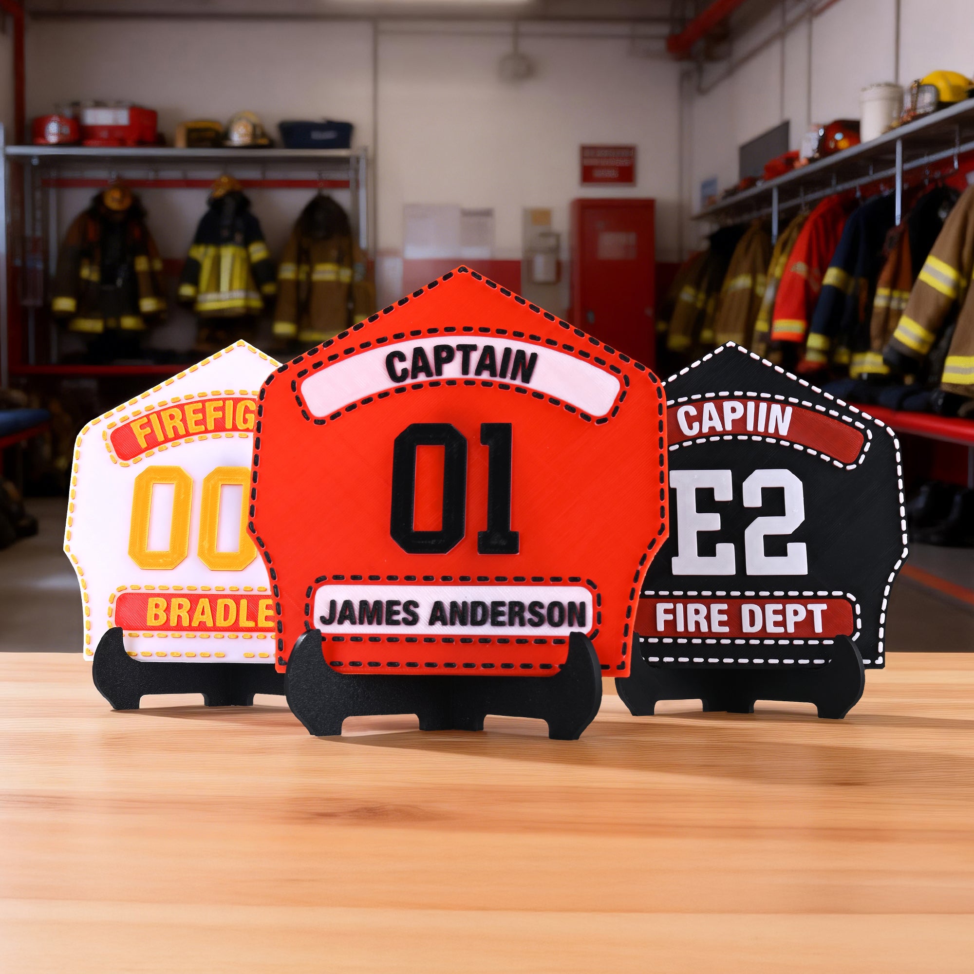 Insignia de bombero personalizada en 3D multicolor con nombre y departamento Decoración de escritorio Regalo de cumpleaños para bomberos