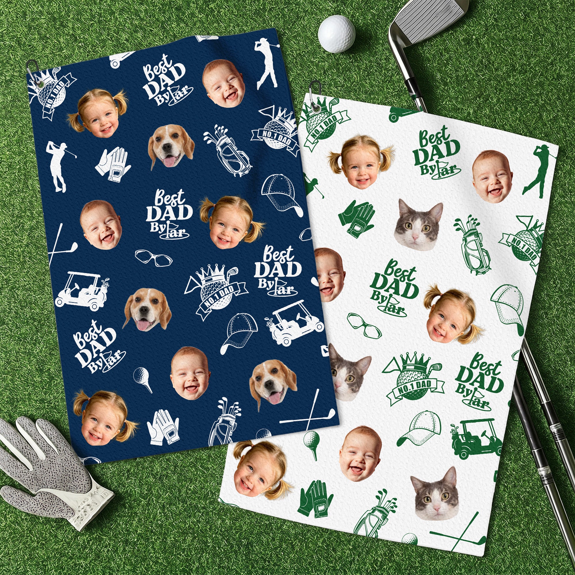 Toalla deportiva personalizada Best Dad 1-3 Face Photos Golf Quick-Dry Uso diario Regalo del Día del Padre para papá golfista