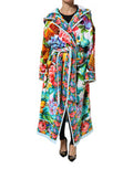 Women's Multicolor Floral Print Belted Bathrobe Coat Jacket Clothing