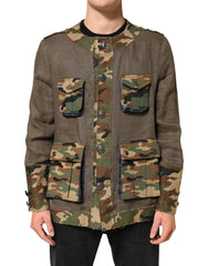 Men's Brown Camouflage Linen Button Down Jacket Co+02+li Clothing