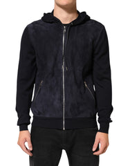 Men's Black Leather Full Zip Hooded Blouson Jacket Wv+lamb Clothing