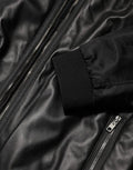 Men's Black Leather Nylon Fullzip Blouson Jacket Pa+lamb Clothing
