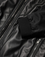 Men's Black Leather Nylon Fullzip Blouson Jacket Pa+lamb Clothing