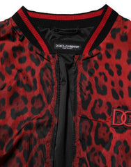 Red Leopard Print Full Zip Bomber Men Jacket Clothing