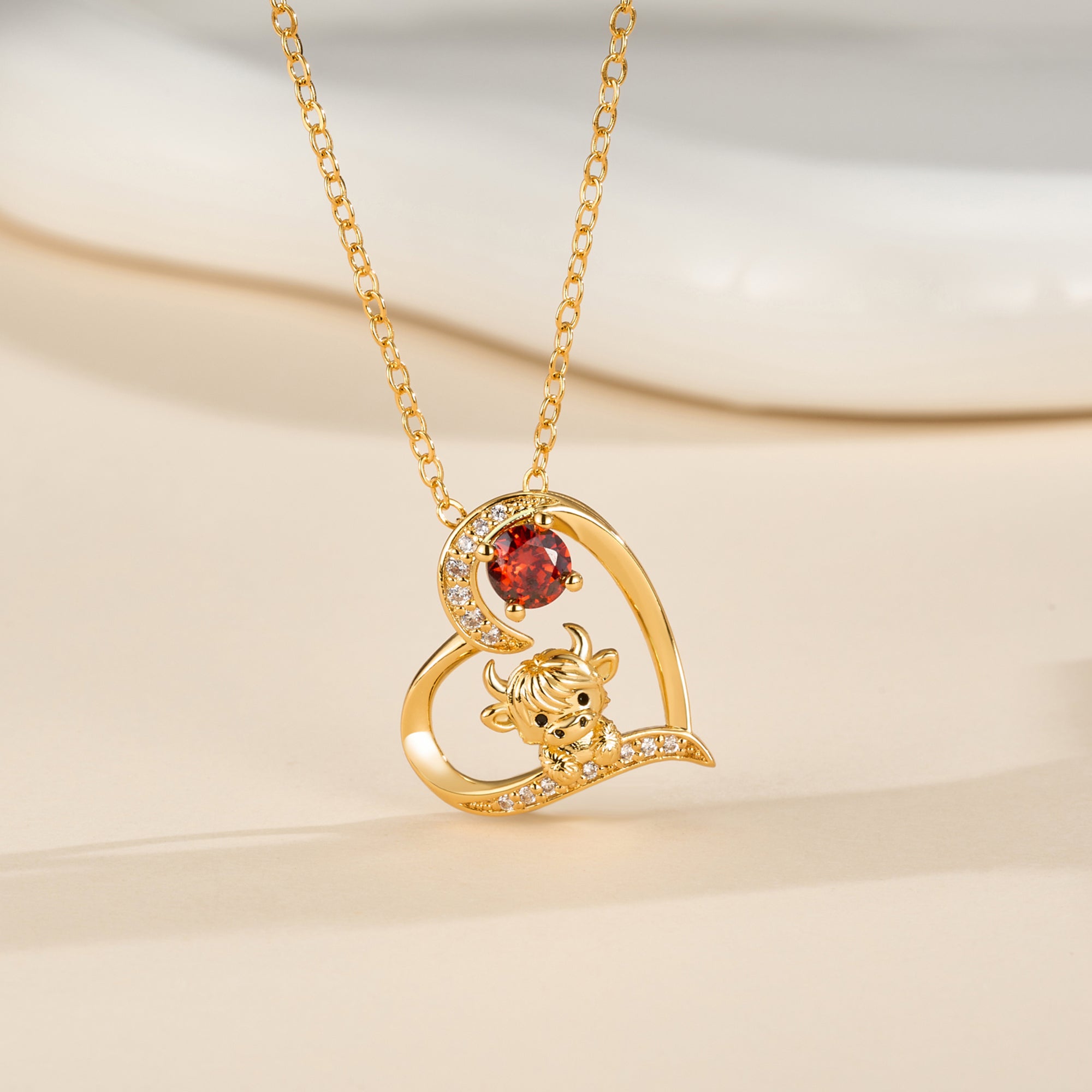 Personalizado Highland Cow Birthstone Heart Necklace Minimalista Joyería Cumpleaños Día de la Madre Aniversario Regalo para Mujer Mamá