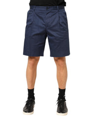 Men's Blue Cotton Stretch Mid Waist Bermuda Shorts Co+03
