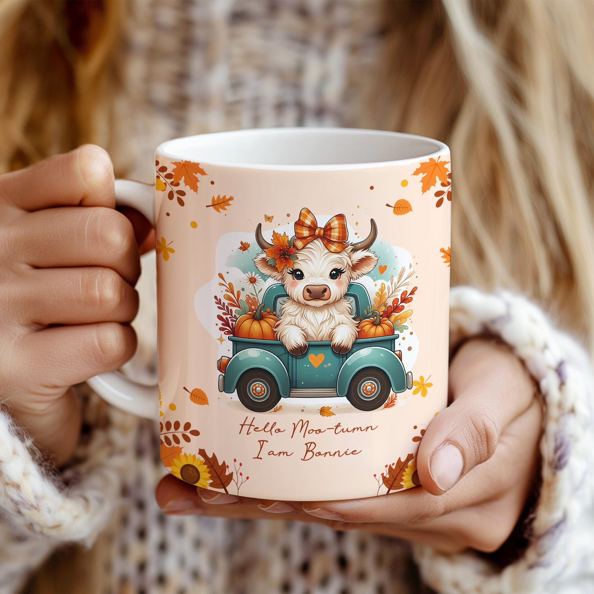 Personalizado lindo Highland Calabaza Vaca 11 oz 15 oz Taza de Cerámica con Nombre Otoño Día de Acción de Gracias Regalo de cumpleaños para los amantes de las vacas Highland