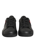Women's Black Leather Crystal Heart Sneakers Shoes Calf