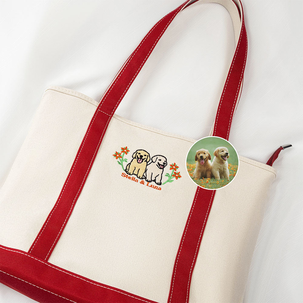 Personalizada Bordado Floral Mascota Foto Durable Oxford Bolsa Grande con Nombre Regalo de Cumpleaños para Amigos de la Familia Amantes de las Mascotas