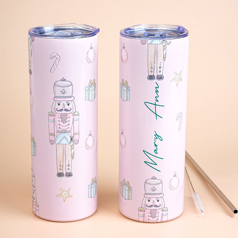 Cascanueces rosa personalizado de cuento de hadas Vaso isotérmico de 20 oz con nombre y pajita Regalo de cumpleaños y Navidad para niñas