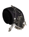 Men's Black Safety Pins Silk Adjustable Necktie Accessory Tie