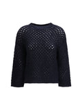Fabiana Filippi Sequin-Embellished Platinum Yarn Sweater — Navy